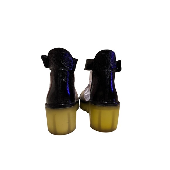 Fly London Yaba Wedge Sandals Silver Black Patent Leather Platform EU 38 US 7.5 - Picture 3 of 7